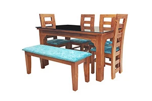 VK Belmount  Dinning Set 4 Seater with Bench(Sky Blue)