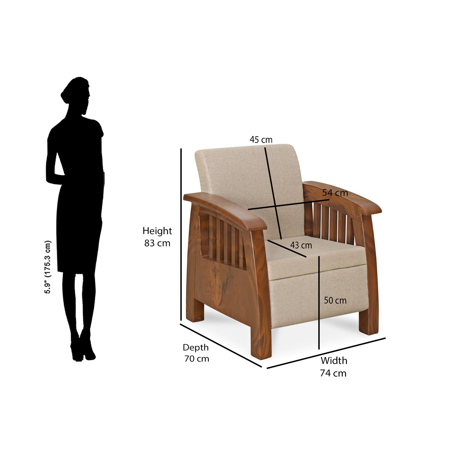 Nilkamal Aspire 1 Seater Plastic Sofa (Walnut) - Nilkamal | VK Furniture & Electronics Mangalore