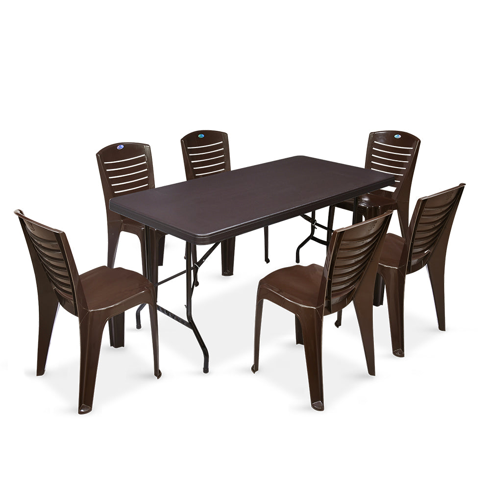 Nilkamal Celebration 1 + 6 Chair Dinning Set (Weather Brown) - Nilkamal | VK Furniture & Electronics Mangalore