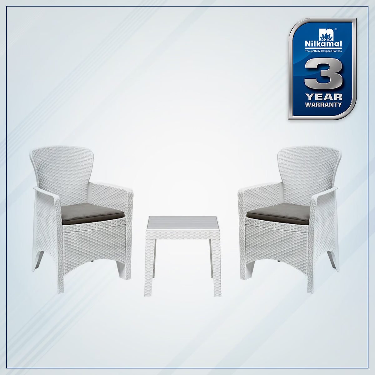 Nilkamal Breeze Outdoor Set of 1 Center Table with Glass and 2 Chairs with Cushion - Nilkamal | VK Furniture & Electronics Mangalore