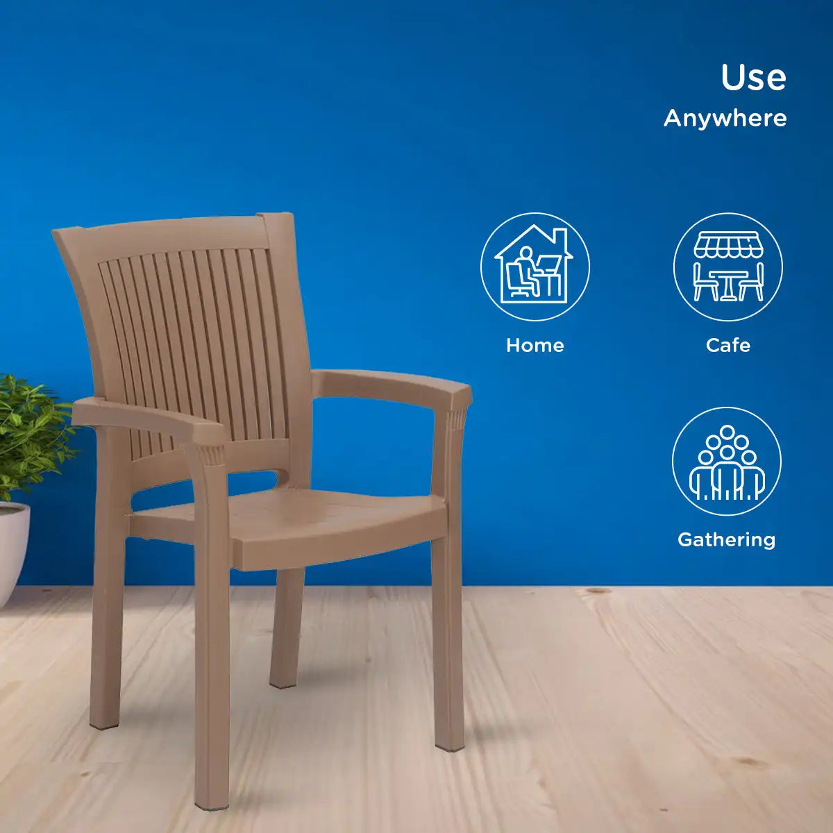 Nilkamal Platinum Premium Plastic Arm Chair (Rattan Dark Beige) - Nilkamal | VK Furniture & Electronics Mangalore