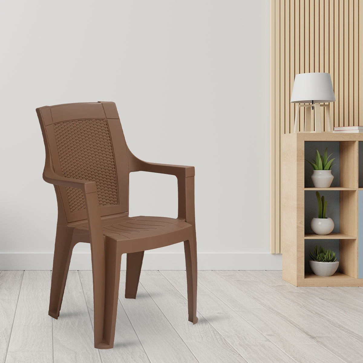 Nilkamal Mystique Plastic Arm Chair (Rattan Dark Beige) - Nilkamal | VK Furniture & Electronics Mangalore