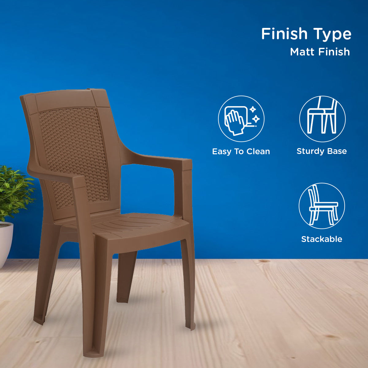 Nilkamal Mystique Plastic Arm Chair (Rattan Dark Beige) - Nilkamal | VK Furniture & Electronics Mangalore