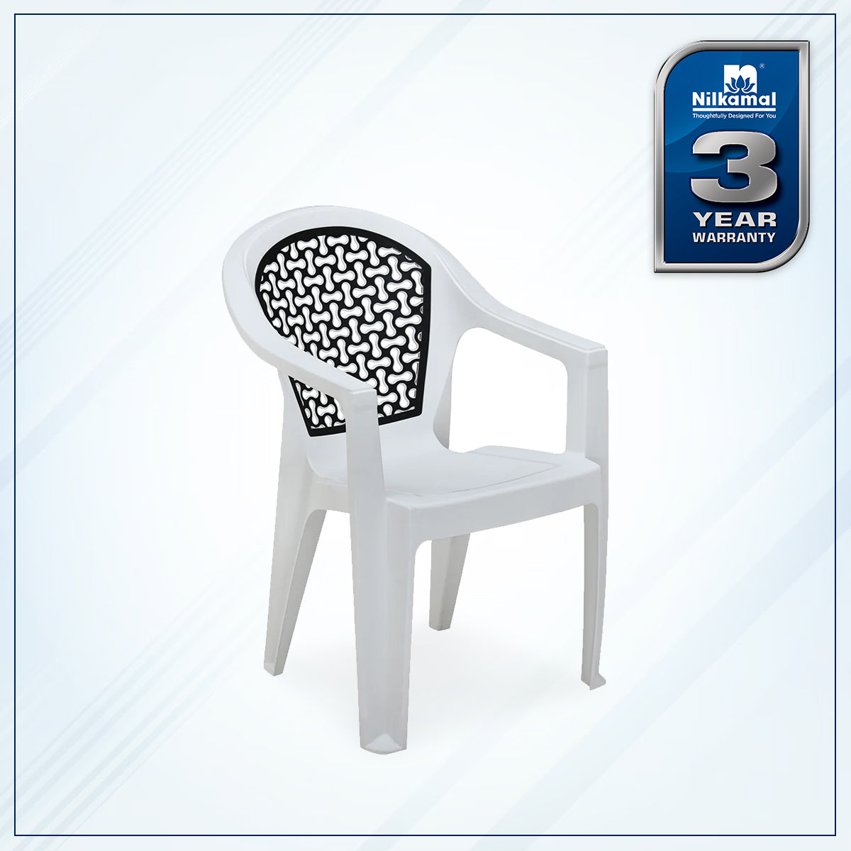 Nilkamal Paradise Plastic Arm Chair (Milky White & Black) - Nilkamal | VK Furniture & Electronics Mangalore
