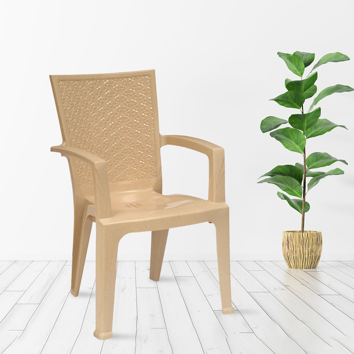 Nilkamal CHR2225 Plastic Arm Chair (Marble Beige) - Nilkamal | VK Furniture & Electronics Mangalore