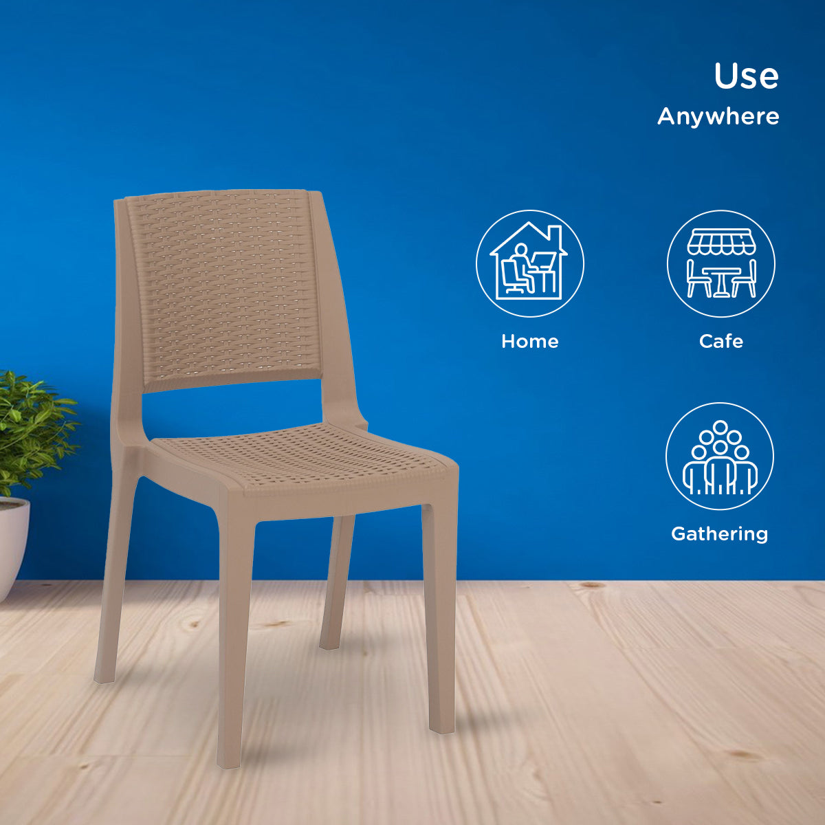 Nilkamal Enamora Premium Plastic Armless Chair (Rattan Dark Beige) - Nilkamal | VK Furniture & Electronics Mangalore